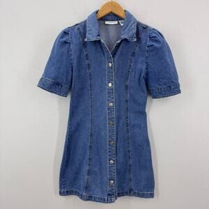 Sincerely Jules Denim Mini Shirtdress Cotton sz Small Minimalist Coquette Preppy